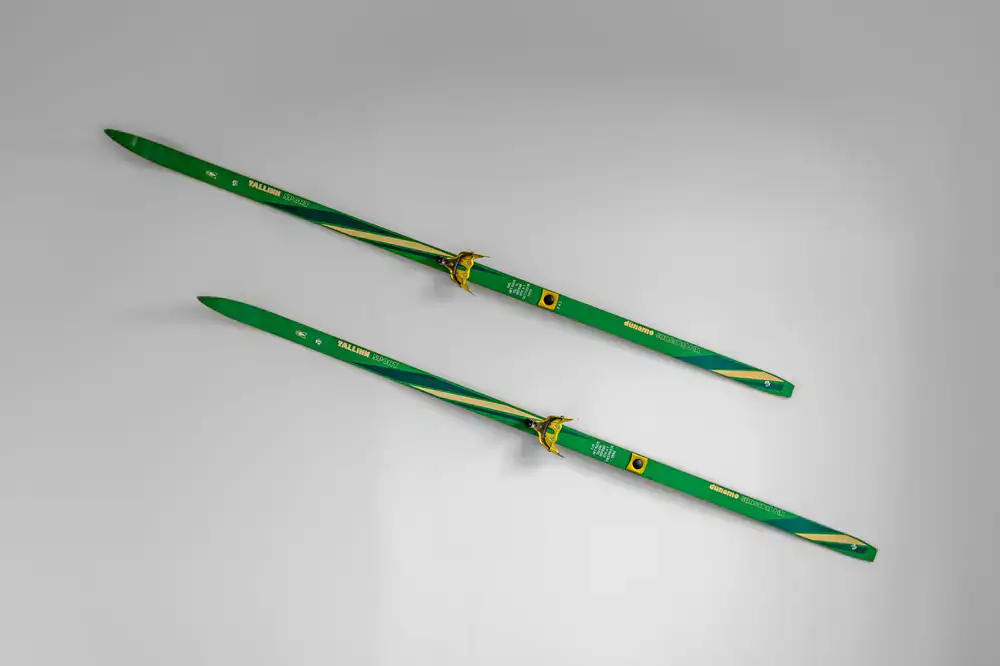 Hot waxing process on a pair of alpine skis
